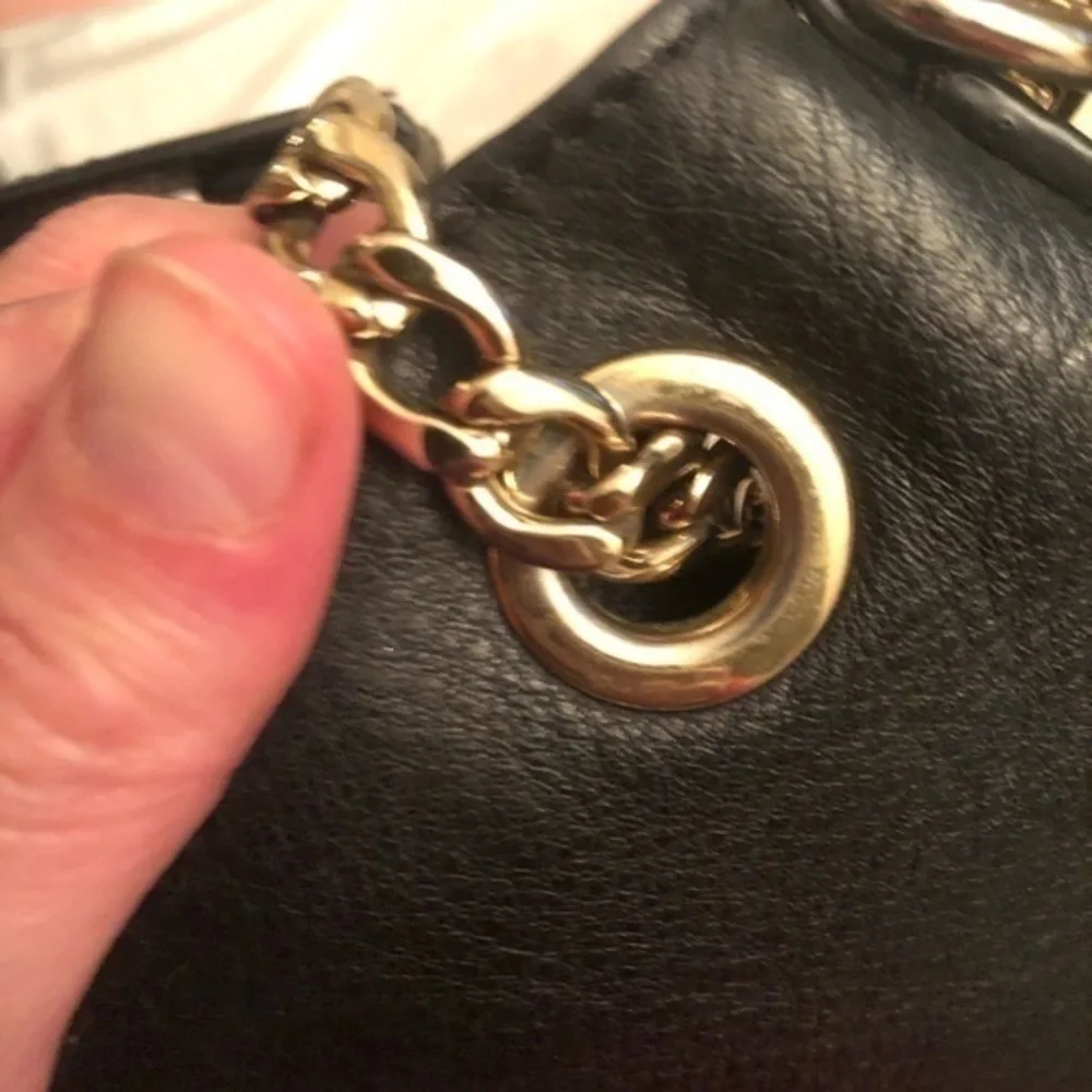 Michael kors black leather two way chain crossbody top handle bag